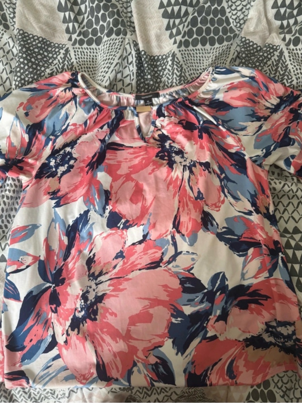 Espresso Pink Coral & Navy Floral Keyhole Top